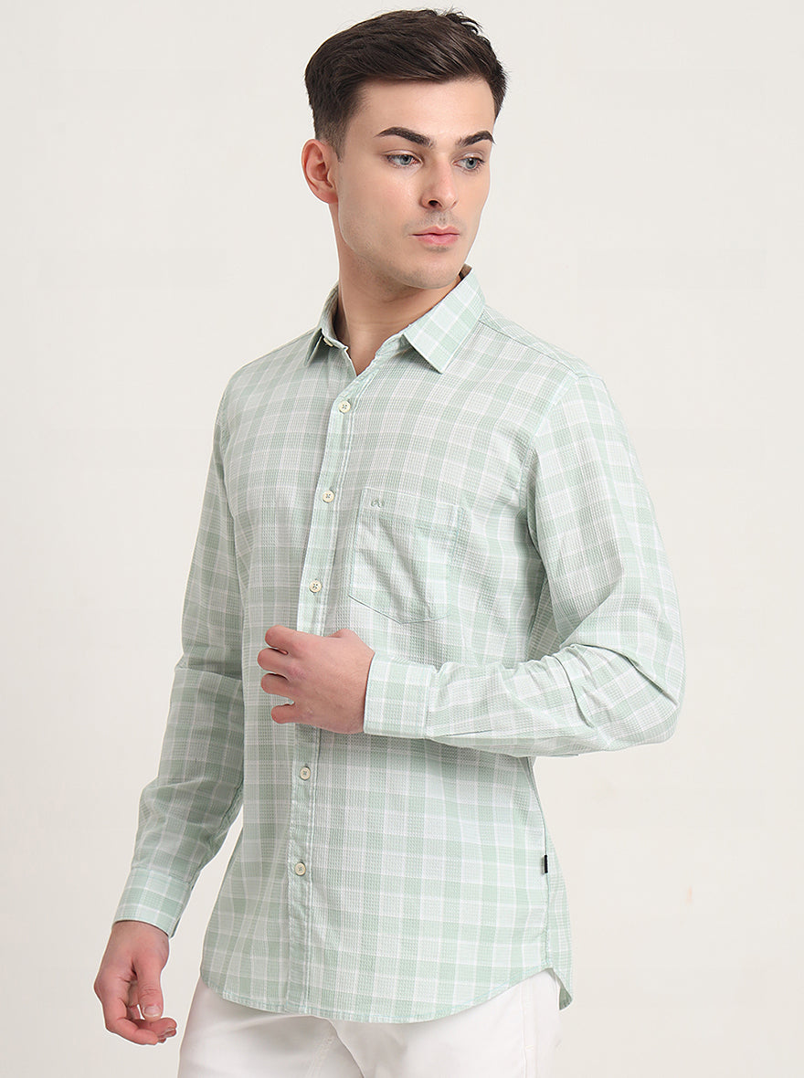 Beige Checked Slim Fit Casual Shirt | JadeBlue