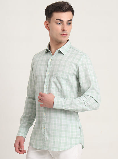 Beige Checked Slim Fit Casual Shirt | JadeBlue