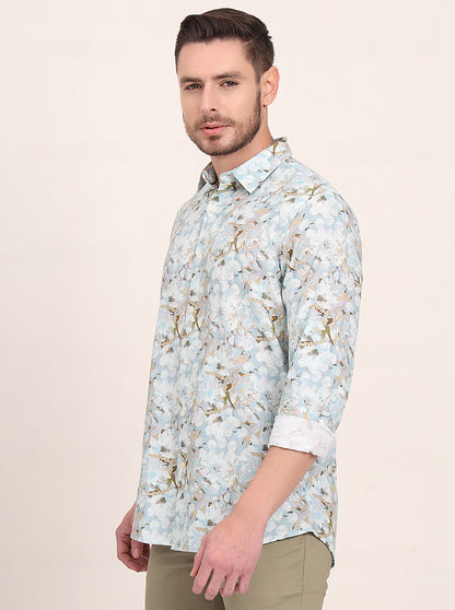 Sky Blue Printed Slim Fit Casual Shirt | JadeBlue