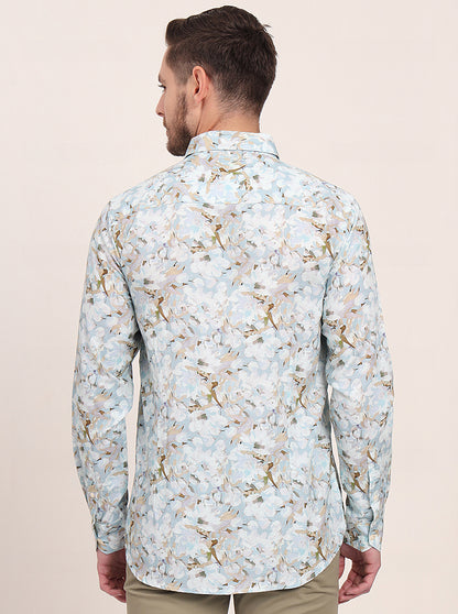 Sky Blue Printed Slim Fit Casual Shirt | JadeBlue