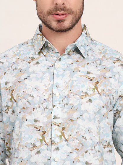 Sky Blue Printed Slim Fit Casual Shirt | JadeBlue