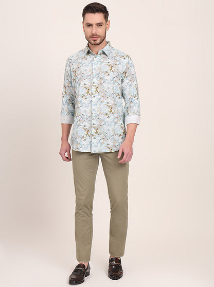 Sky Blue Printed Slim Fit Casual Shirt | JadeBlue