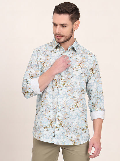 Sky Blue Printed Slim Fit Casual Shirt | JadeBlue