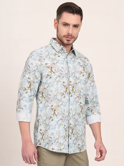 Sky Blue Printed Slim Fit Casual Shirt | JadeBlue