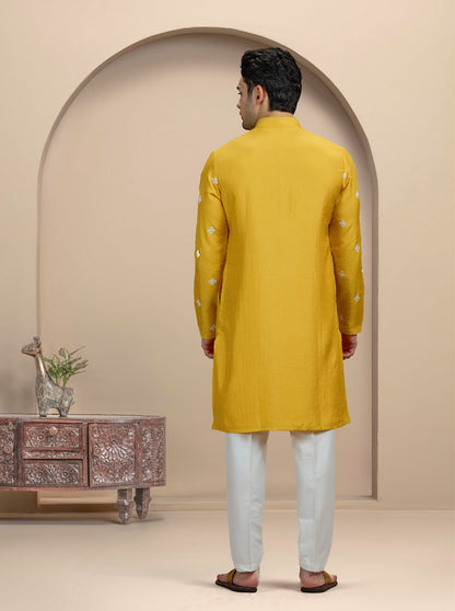 Yellow & White Embroidered Kurta Pajama | TULA