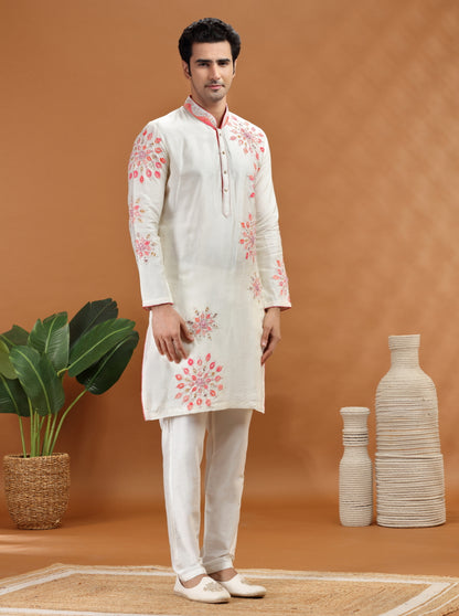 Cream Embroidered Kurta Pajama | TULA