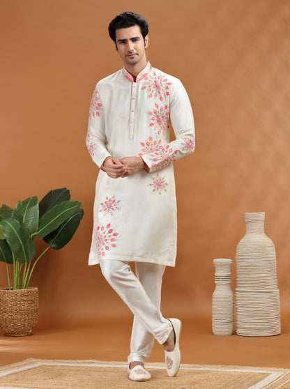 Cream Embroidered Kurta Pajama | TULA