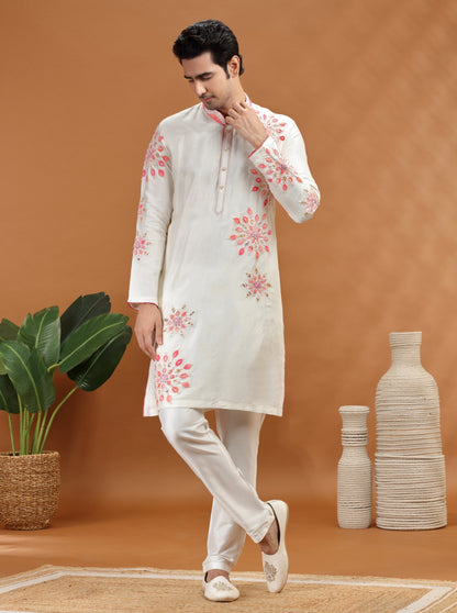 Cream Embroidered Kurta Pajama | TULA