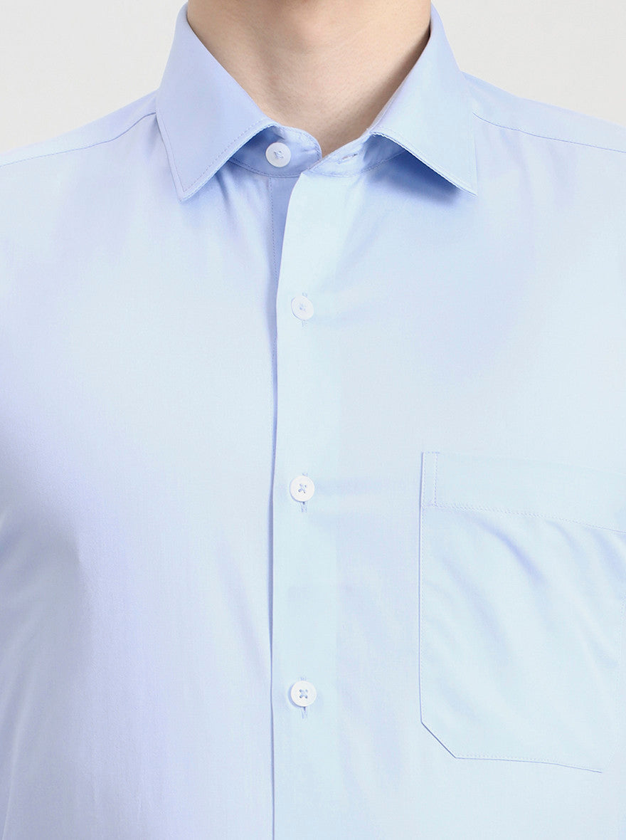 Sky Blue Solid Regular Fit Formal Shirt | JadeBlue