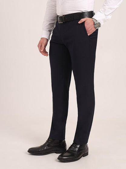 Navy Blue Solid Super Slim Fit Formal Trouser | JadeBlue Youth
