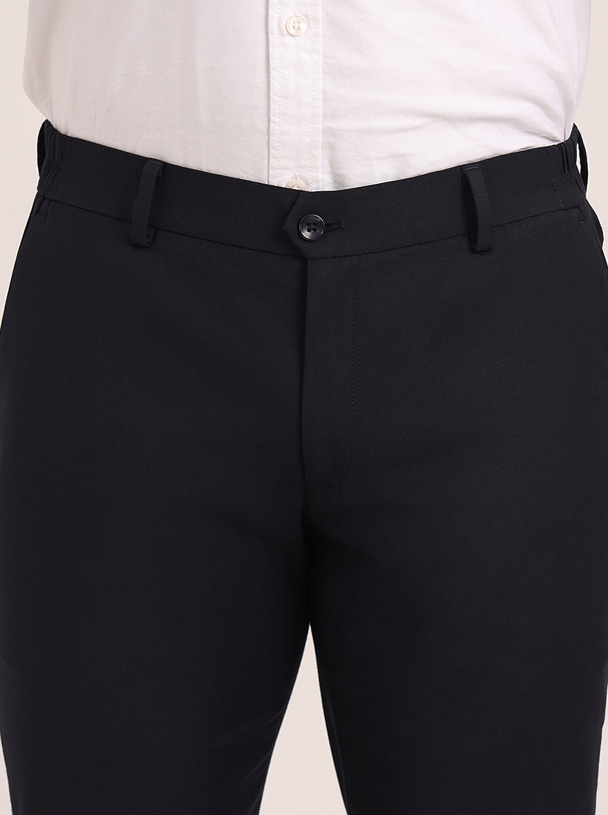 Navy Blue Solid Super Slim Fit Formal Trouser | JadeBlue