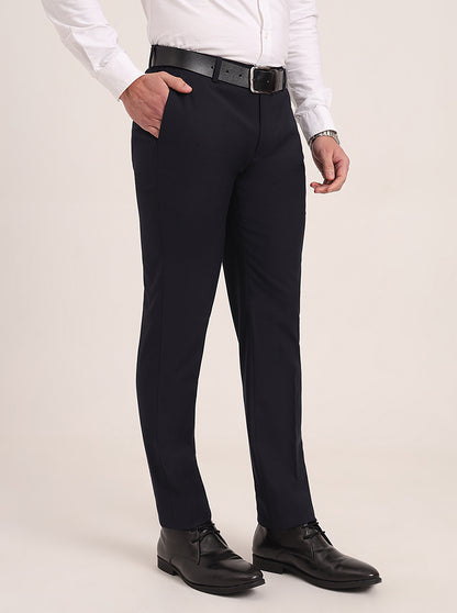 Navy Blue Solid Super Slim Fit Formal Trouser | JadeBlue Youth