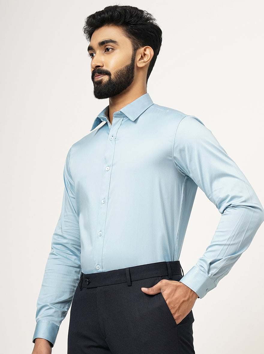 Cloud Blue Solid Slim Fit Casual Shirt | JadeBlue