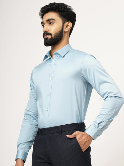 Cloud Blue Solid Slim Fit Casual Shirt | JadeBlue