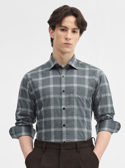 Green Checked Slim Fit Formal Shirt | Metal