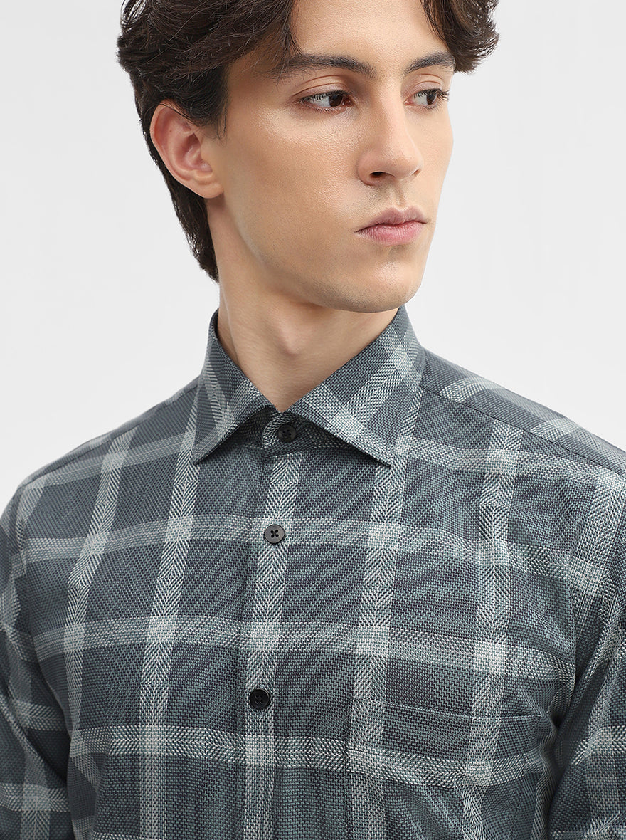 Green Checked Slim Fit Formal Shirt | Metal