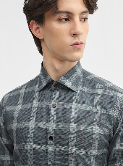 Green Checked Slim Fit Formal Shirt | Metal