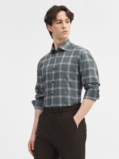 Green Checked Slim Fit Formal Shirt | Metal