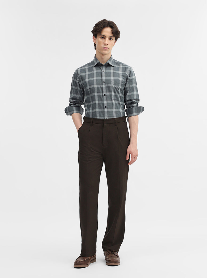 Green Checked Slim Fit Formal Shirt | Metal