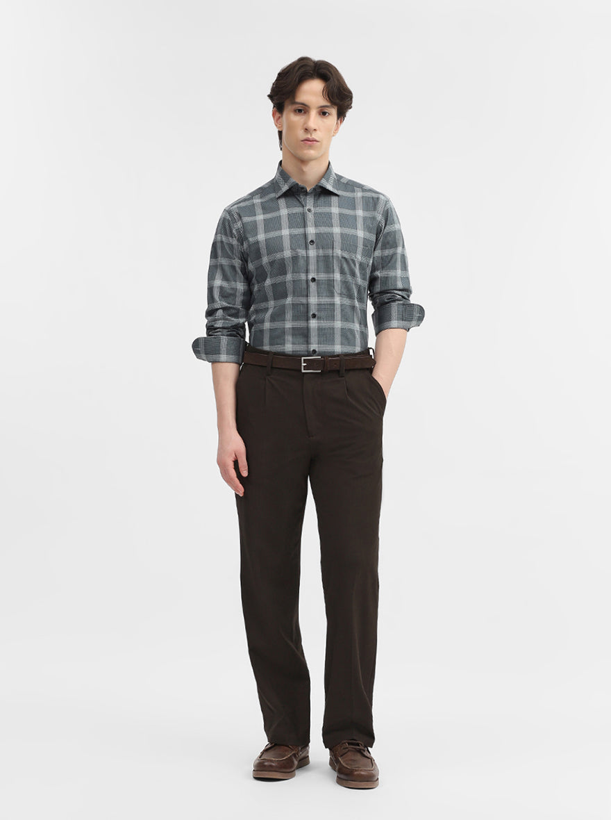Green Checked Slim Fit Formal Shirt | Metal