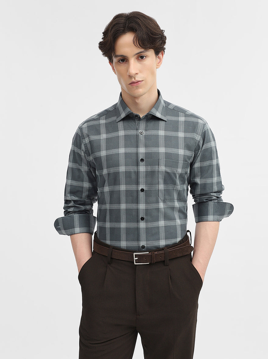 Green Checked Slim Fit Formal Shirt | Metal