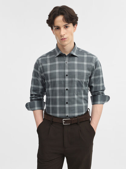 Green Checked Slim Fit Formal Shirt | Metal