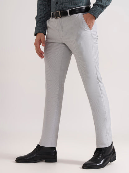 Light Grey Solid Slim Fit Formal Trouser | Greenfibre
