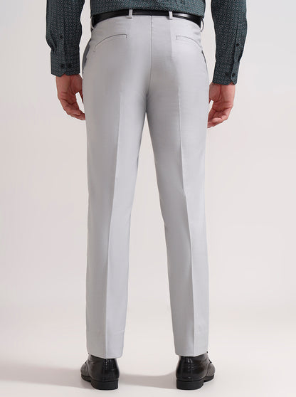 Light Grey Solid Slim Fit Formal Trouser | Greenfibre