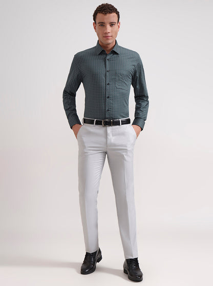 Light Grey Solid Slim Fit Formal Trouser | Greenfibre
