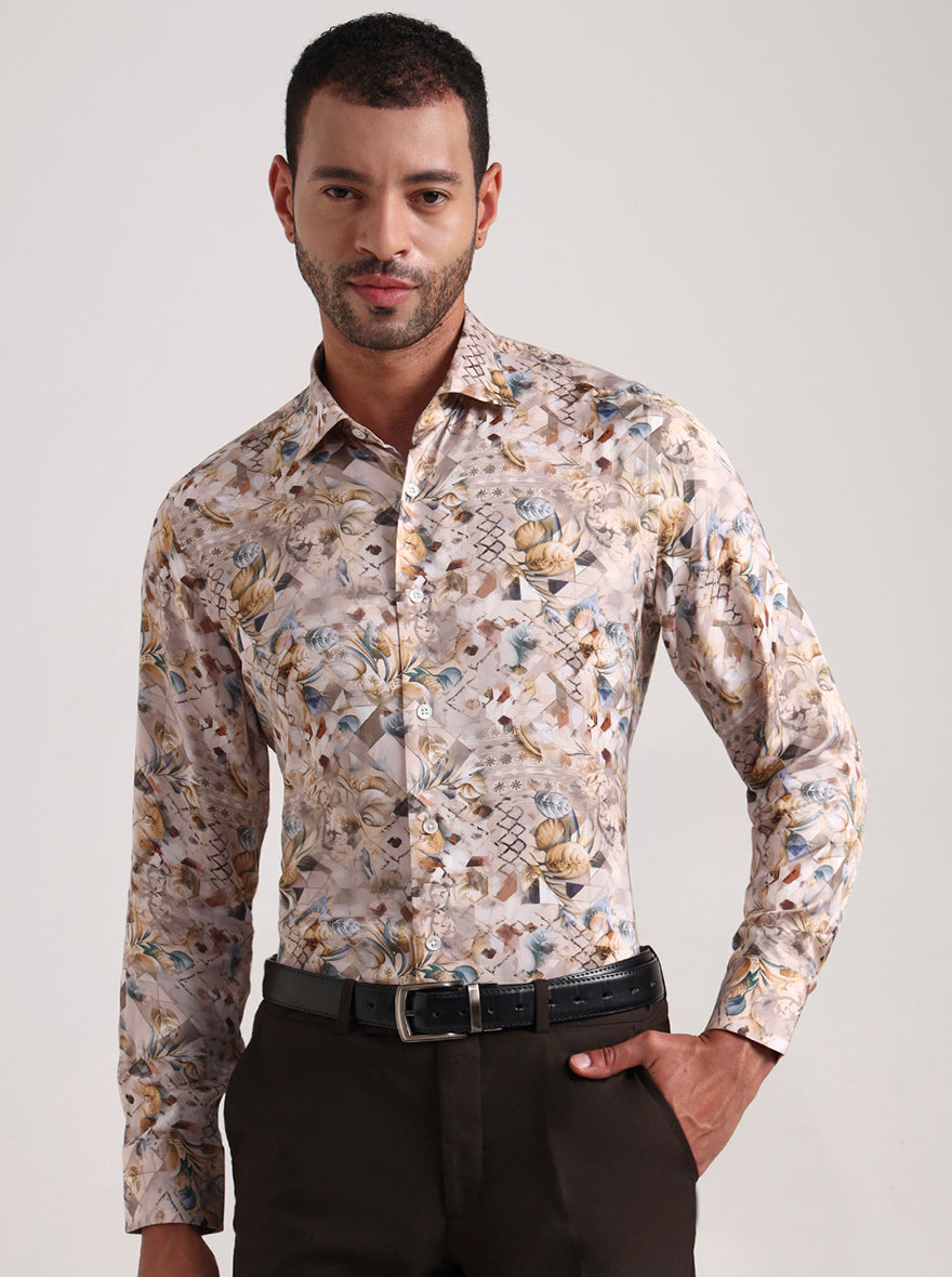 Fawn Printed Slim Fit Formal Shirt | JadeBlue Super Luxe