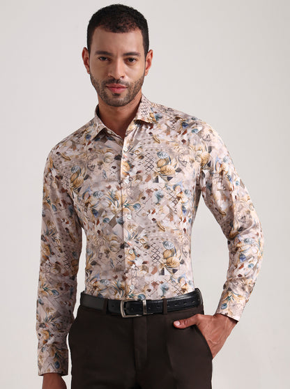 Fawn Printed Slim Fit Formal Shirt | JadeBlue Super Luxe