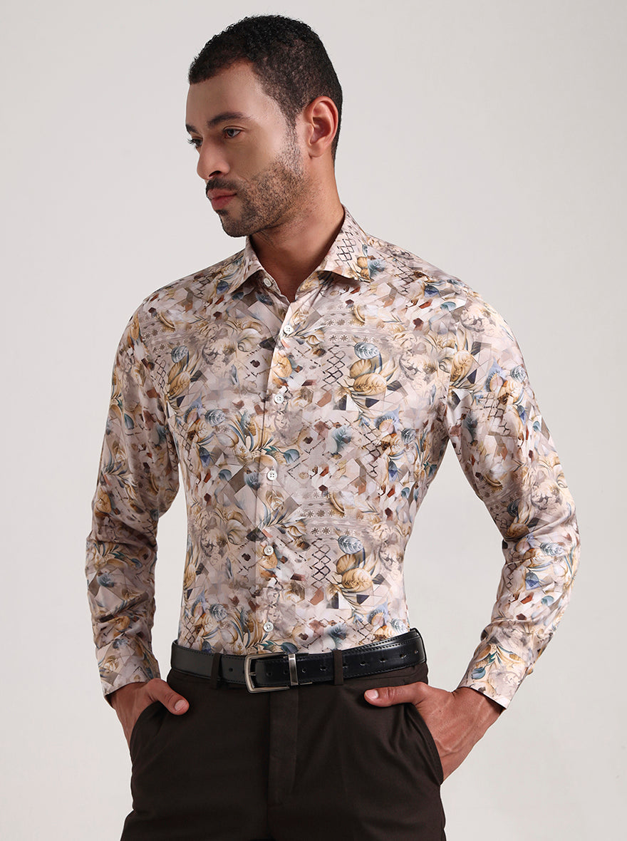 Fawn Printed Slim Fit Formal Shirt | JadeBlue Super Luxe
