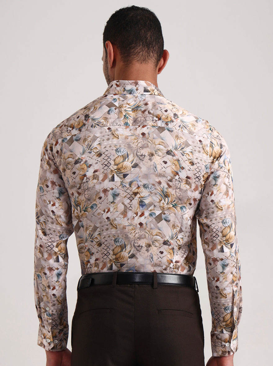 Fawn Printed Slim Fit Formal Shirt | JadeBlue Super Luxe