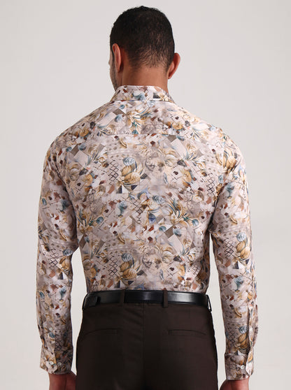 Fawn Printed Slim Fit Formal Shirt | JadeBlue Super Luxe