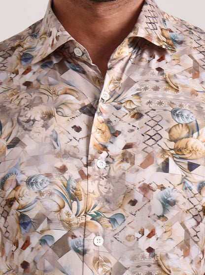 Fawn Printed Slim Fit Formal Shirt | JadeBlue Super Luxe
