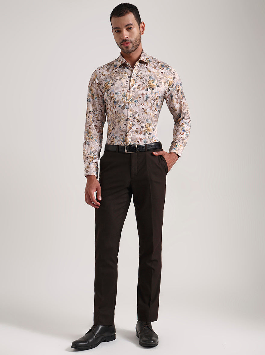 Fawn Printed Slim Fit Formal Shirt | JadeBlue Super Luxe