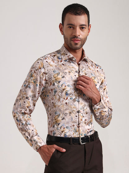 Fawn Printed Slim Fit Formal Shirt | JadeBlue Super Luxe