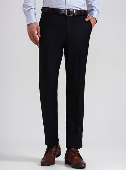 Black Solid Slim Fit Formal Trouser | Metal