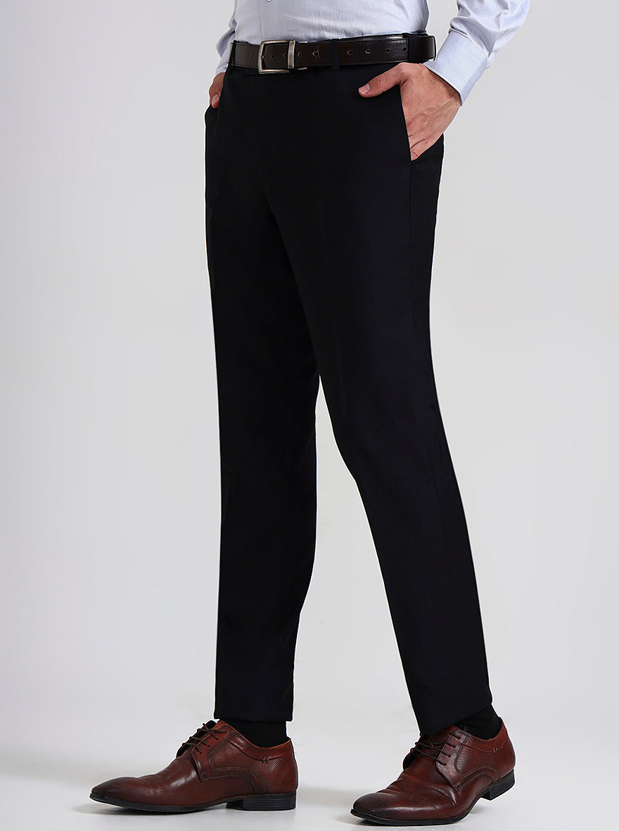 Black Solid Slim Fit Formal Trouser | Metal