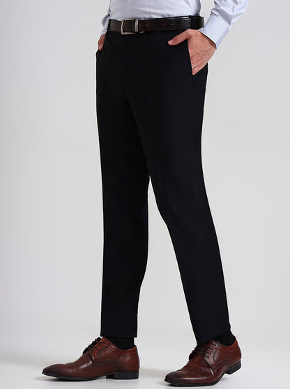 Black Solid Slim Fit Formal Trouser | Metal