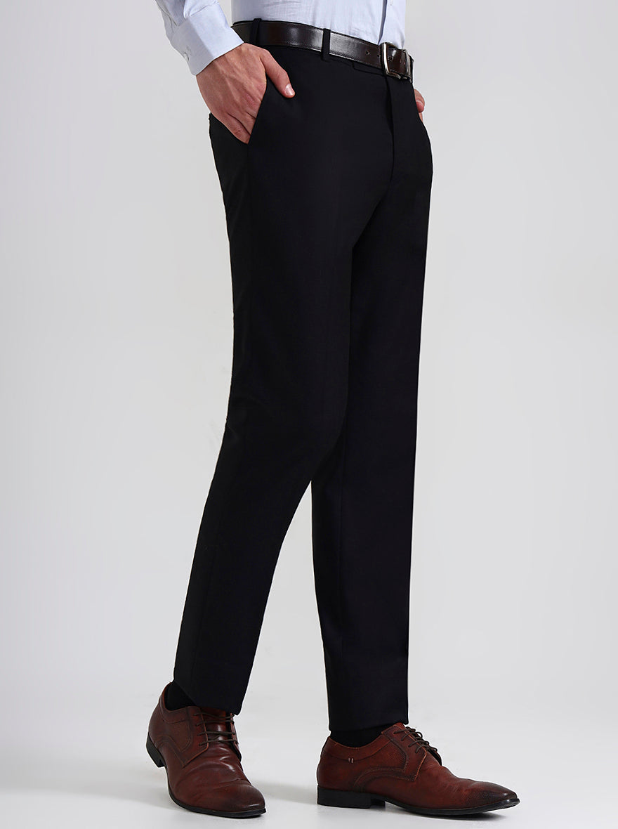 Black Solid Slim Fit Formal Trouser | Metal