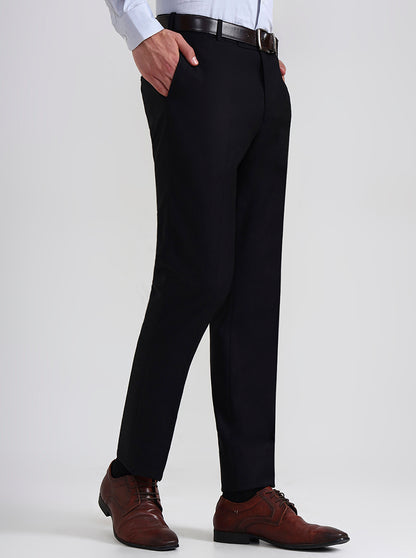 Black Solid Slim Fit Formal Trouser | Metal