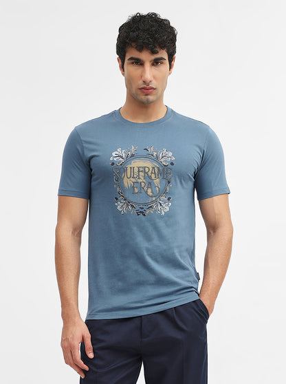 Blue Printed Slim Fit T-Shirt | Greenfibre