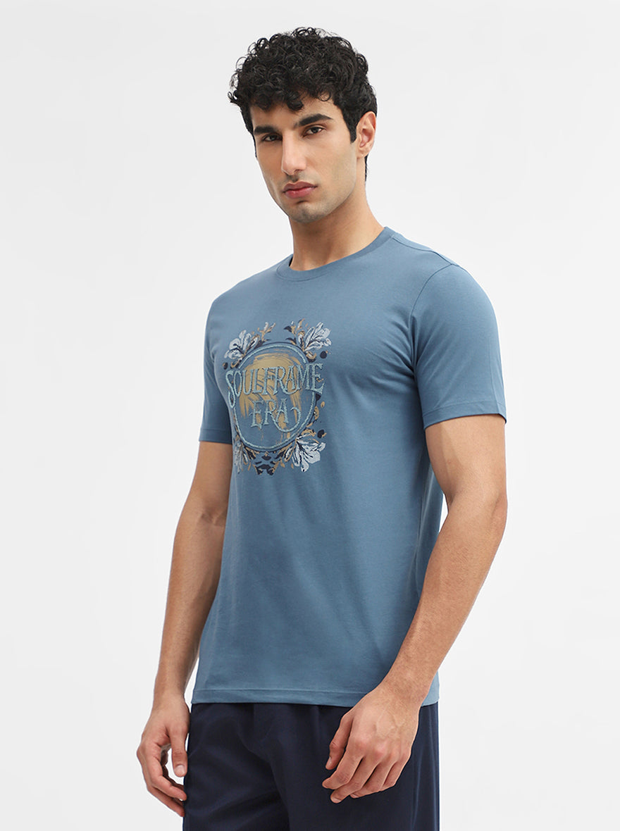 Blue Printed Slim Fit T-Shirt | Greenfibre