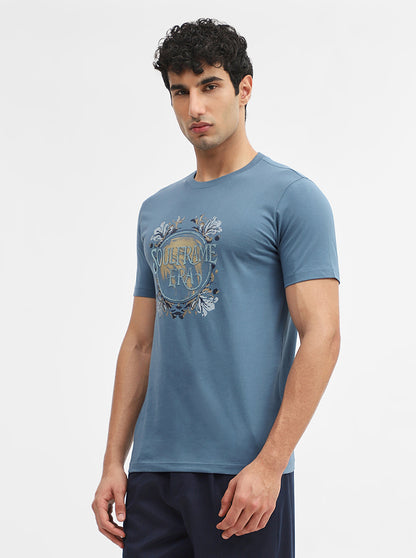 Blue Printed Slim Fit T-Shirt | Greenfibre