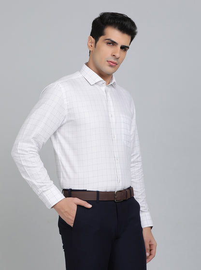 White Checked Regular Fit Formal Shirt | Greenfibre