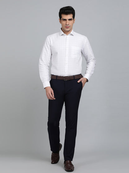 White Checked Regular Fit Formal Shirt | Greenfibre