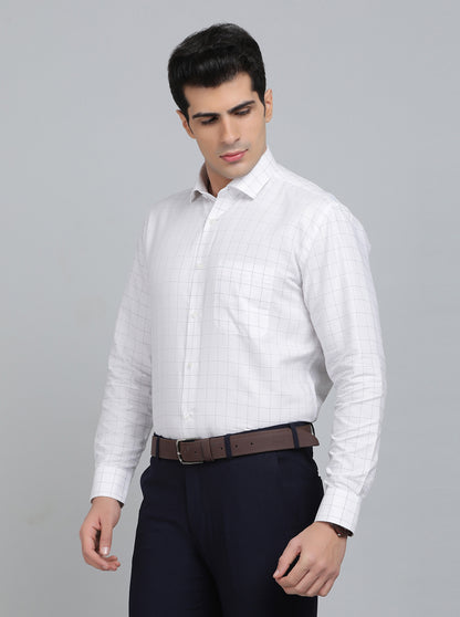 White Checked Regular Fit Formal Shirt | Greenfibre
