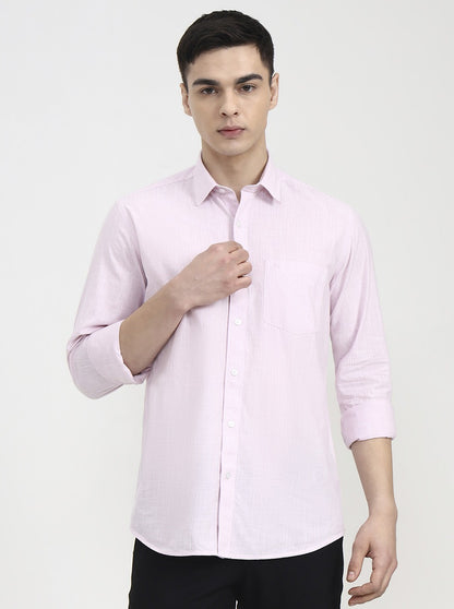 Pink Striped Tailored Fit Semi Casual Shirt | JadeBlue