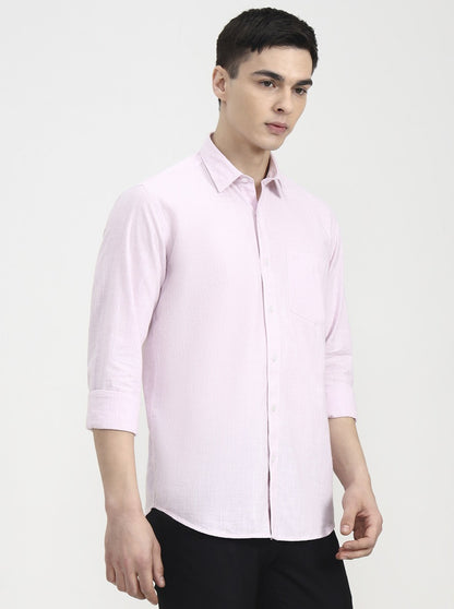 Pink Striped Tailored Fit Semi Casual Shirt | JadeBlue